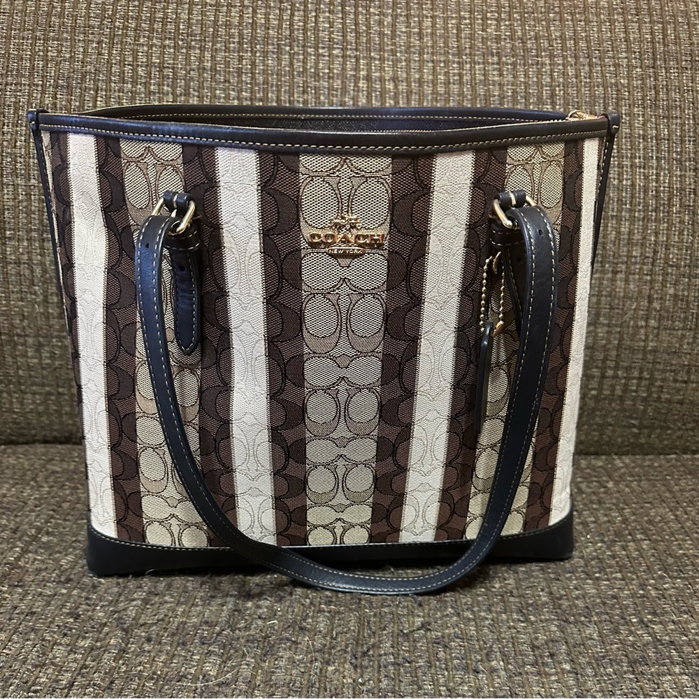 Coach Black and Brown Striped Tote Bag